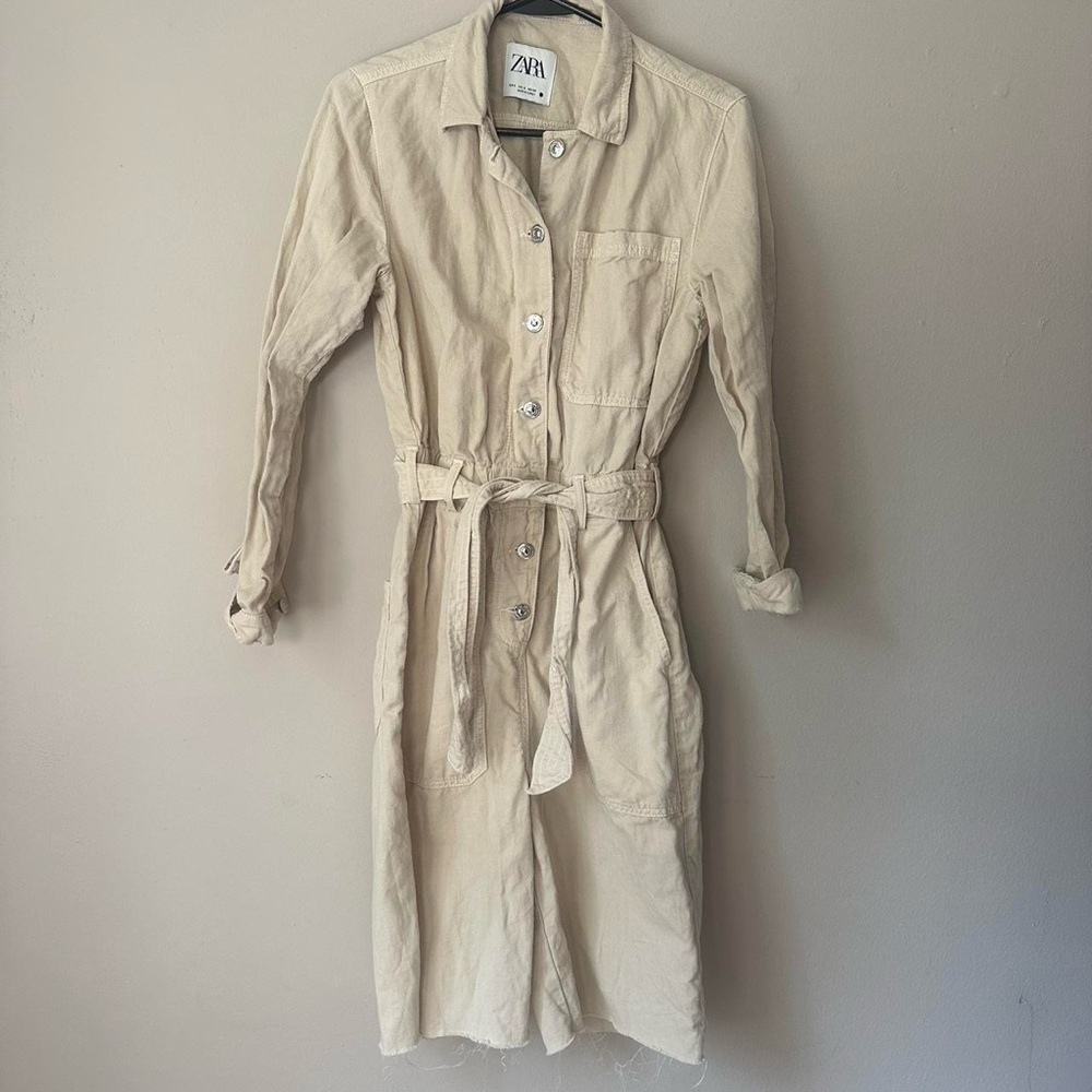 Zara Cream Button-Down Jumpsuit with Belt (Cut Offs)